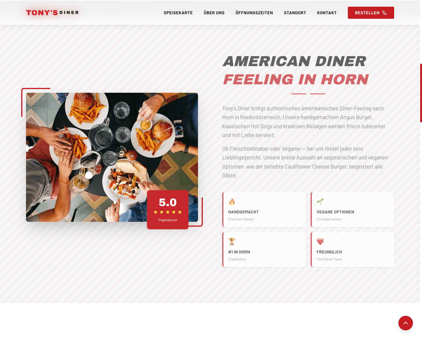 Tony's Diner – Unterseite 2 der Website