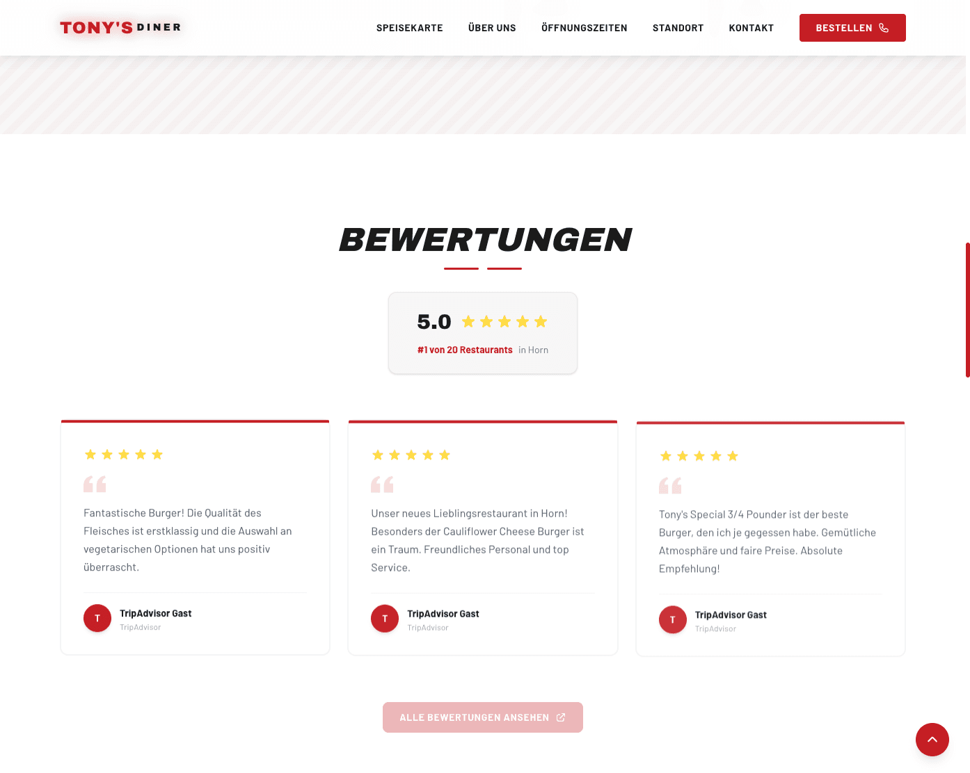 Tony's Diner – Unterseite 3 der Website